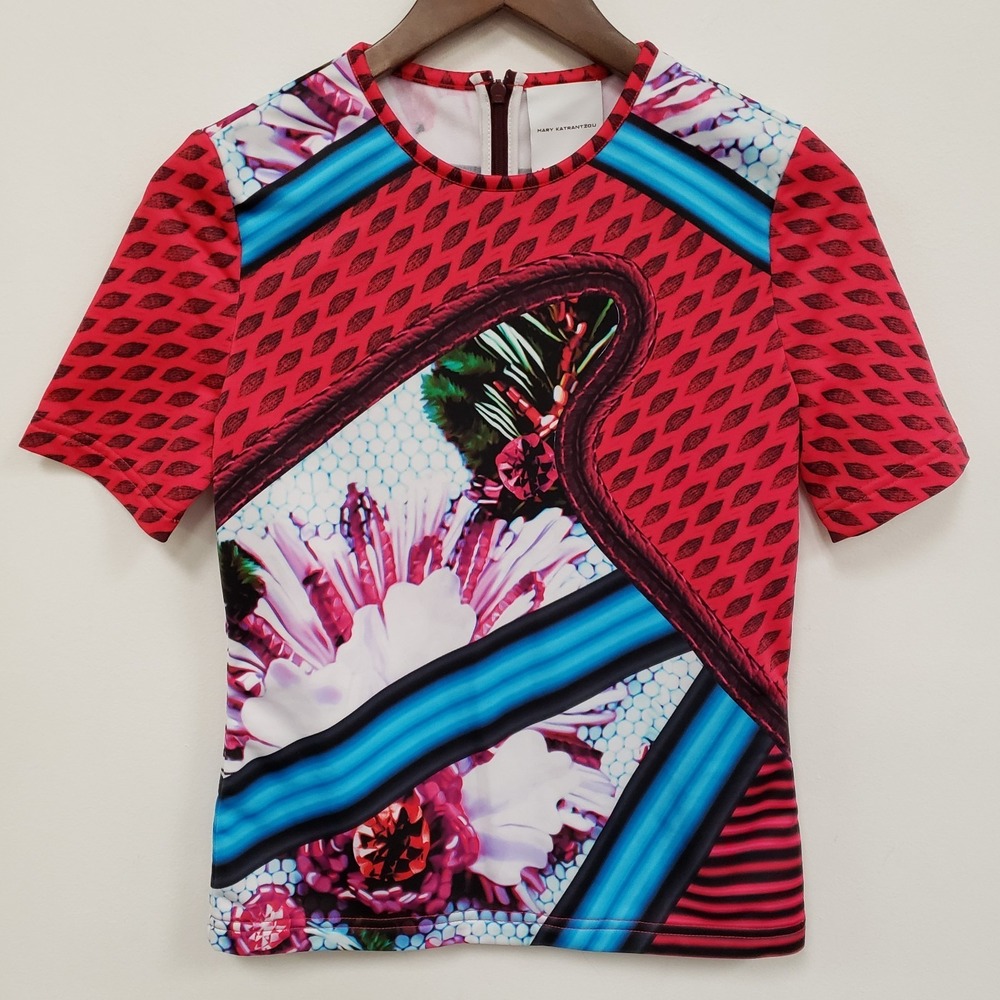 Mary Katrantzou X Adidas Womens Abstract Top Size XS Short Sleeve Crew‎ Neck Art